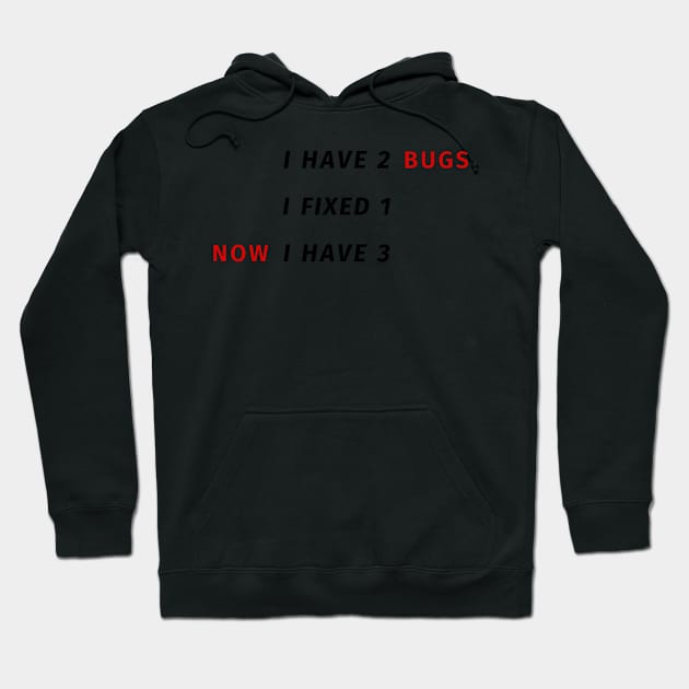 I have 2 bugs - I fixed 1 - Now I have 3 - Funny Programming Jokes Hoodie by springforce